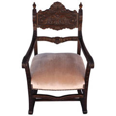 Carved Walnut Spanish Revival Chair, 1920s