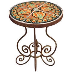 Rare D&M Round Tile Table In Original Iron Frame