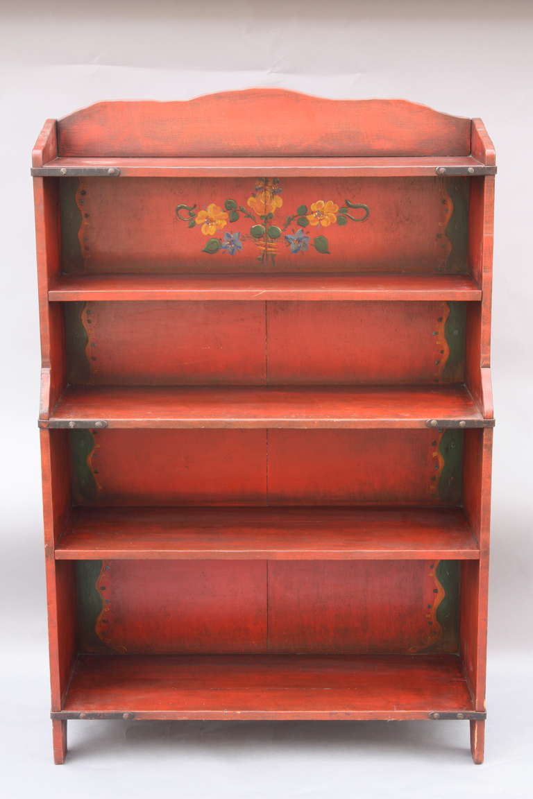 1930s Five Shelf Old Red Finish Monterey Bookcase at 1stDibs