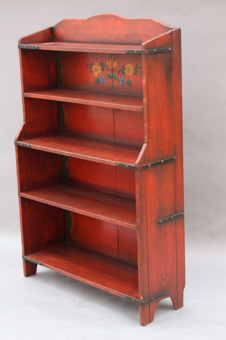 1930s Five Shelf Old Red Finish Monterey Bookcase at 1stDibs