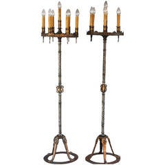 Antique Imposing Pair of Torchieres Attributed to Oscar Bach