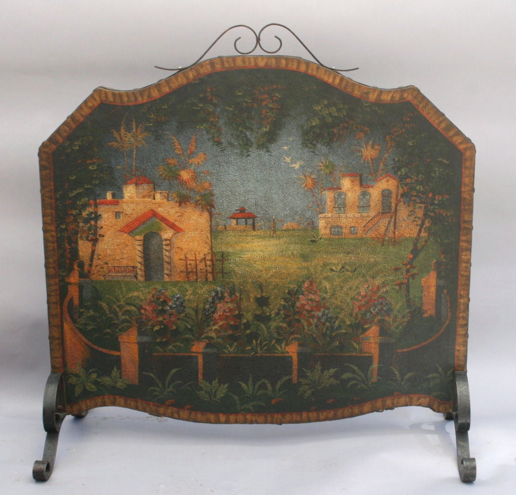 Handpainted 1920's Spanish Revival Summer Screen