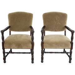 1920s Pair of Handsome Mohair Spanish Revival Armchairs