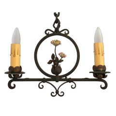 Charming 1920's Wrought Iron Two-Light Fixture