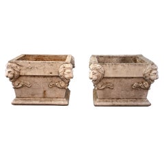 Pair of Early 20th Century Square Planters w/Lion Heads