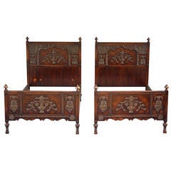 Antique Pair of Spanish Revival Twin Beds