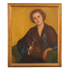Vintage Portrait of Woman with Cat by Edna Marrett Wilcocks