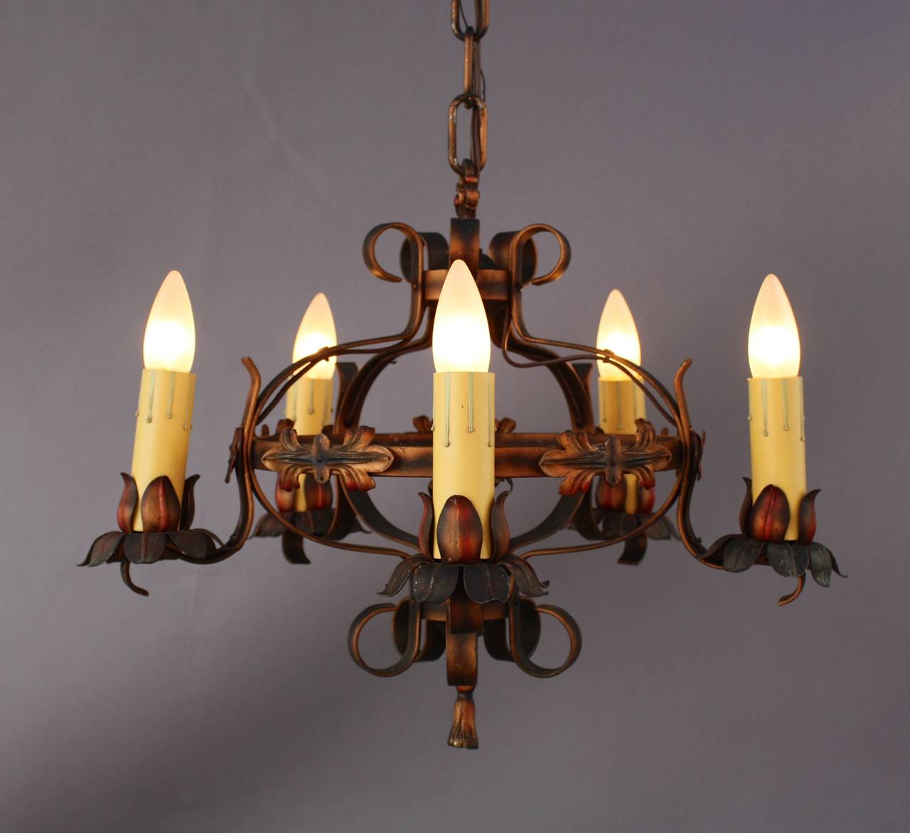 Antique Small-Scale 1920s Polychrome Chandelier