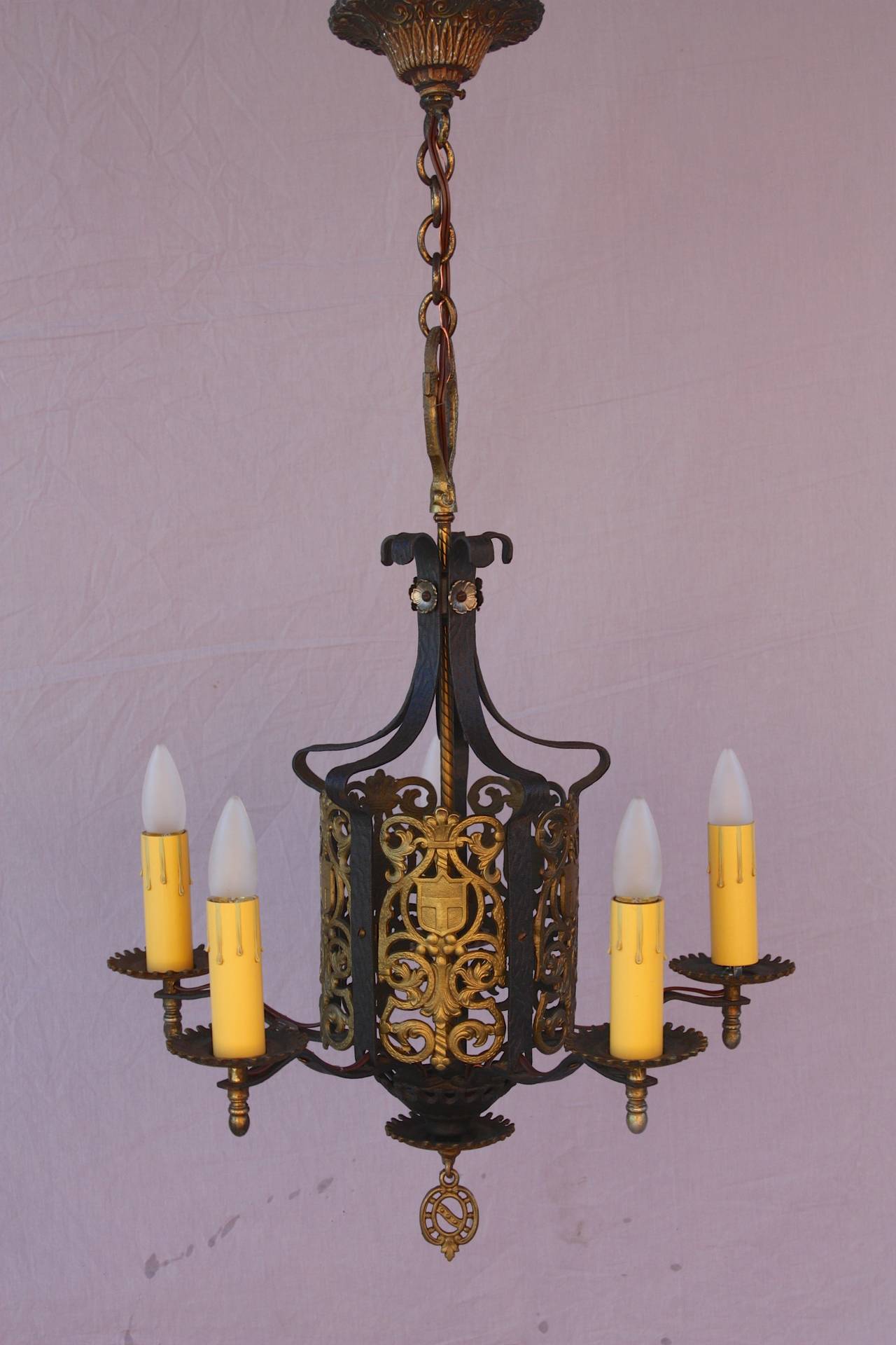 Striking 1920s Cast Five-Light Chandelier