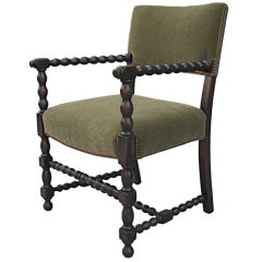 Classic Walnut Armchair with Mohair Upholstery