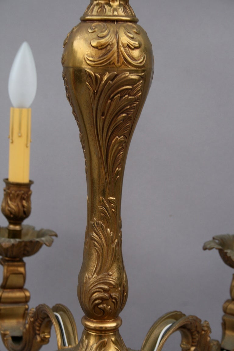 Antique Brass Chandelier Circa 1920's In Excellent Condition For Sale In Pasadena, CA