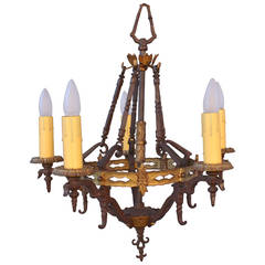 Antique One of Two 1920s Five-Light Chandelier