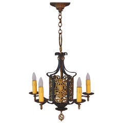 Antique Striking 1920s Cast Five-Light Chandelier