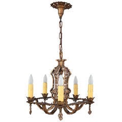 1920s Intricately Casted Brass Chandelier
