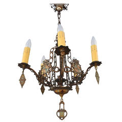 1920's Polychrome Chandelier With Crest Motif