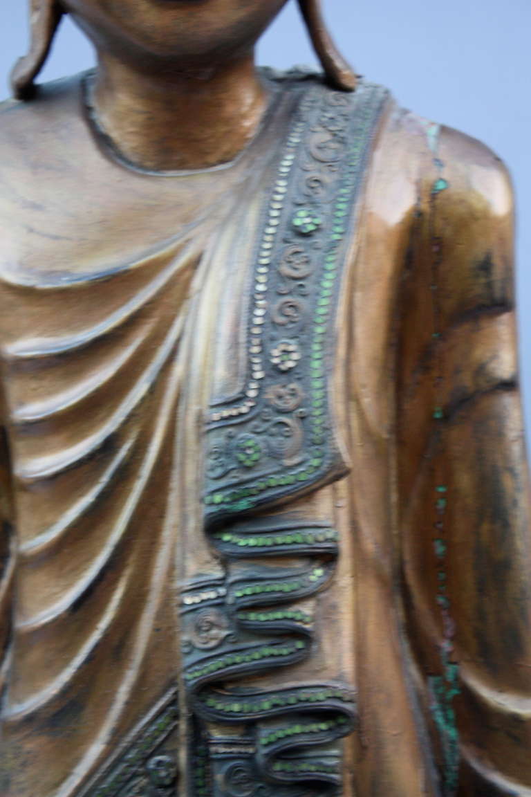 4 Ft High Early 19th Century, Mandalay Style, Carved Wooden Buddha, Thailand 2
