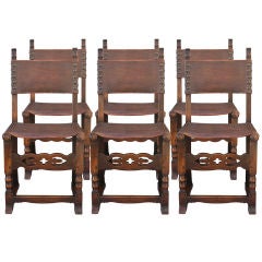 Antique Set of Six Classic Spanish Revival Dining Chairs