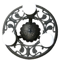 1920's Cast Iron 3-Light Ceiling Mount Fixture
