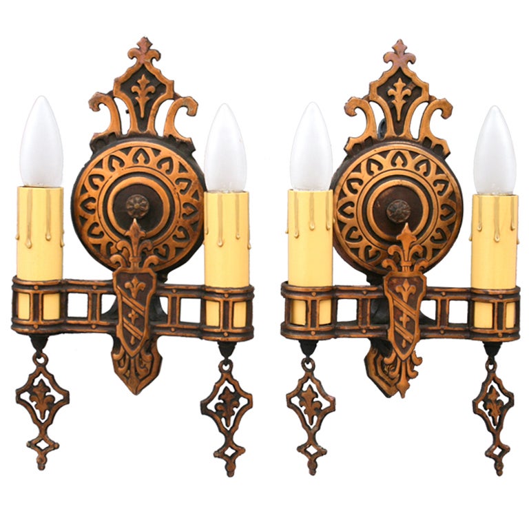 Antique Pair Of Double Sconces at 1stdibs