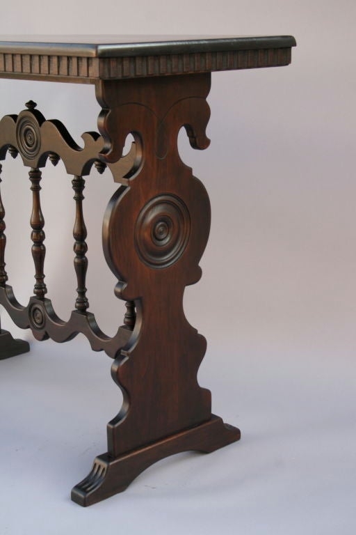 Walnut Signed Carved Console Table, c. 1920's