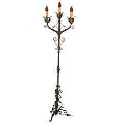 Wrought Iron Torchiere with Acron Motif