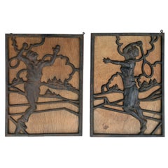 Pair of 1920's Cast Iron Silhouetted Tennis Players