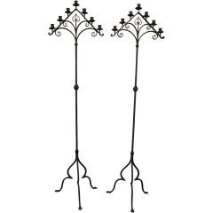 Pair of Tall Wrought Iron Standing Candlesticks