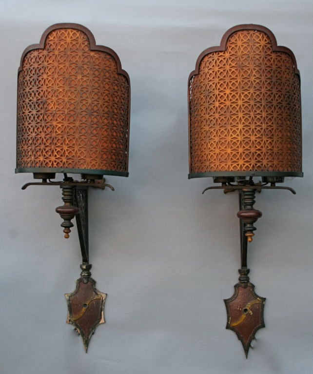 Exceptional Pair of Large Spanish Revival Sconces
