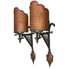Exceptional Pair of Large Spanish Revival Sconces