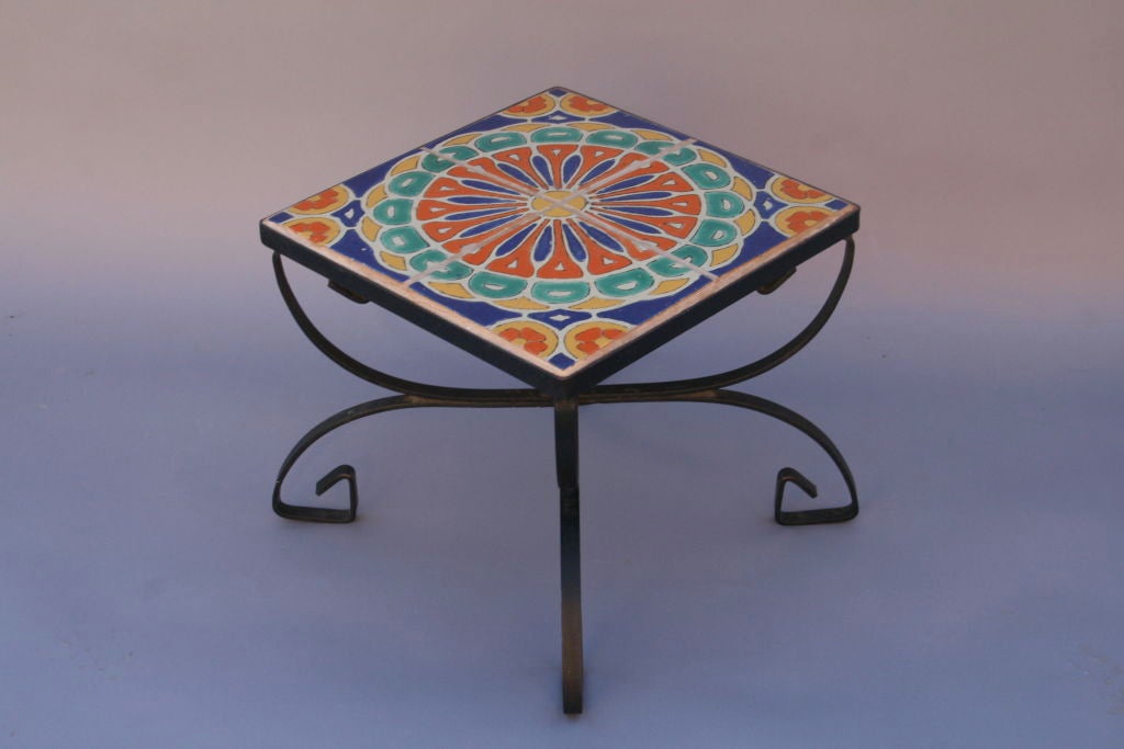 Beautiful tile table with bold 4-tile D&M tile medallion with vibrant California colors.