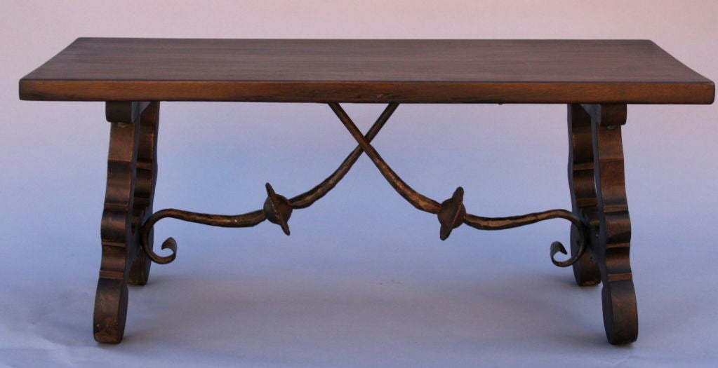 European 1920's Bench / Side Table with Iron Trestle