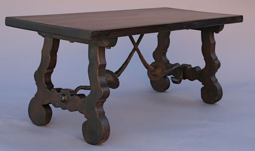 20th Century 1920's Bench / Side Table with Iron Trestle