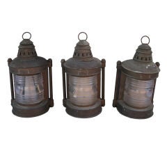 Three Vintage Brass "Perko" Industrial Marine Lanterns