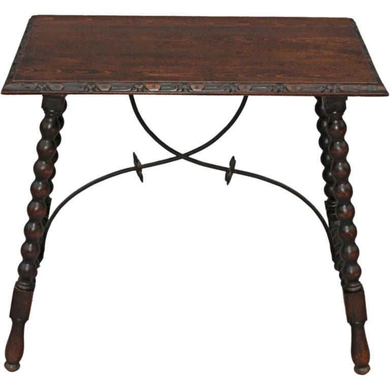 Carved Walnut Side Trestle Table