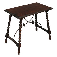 Spanish Walnut Side Table w/ Iron Stretcher