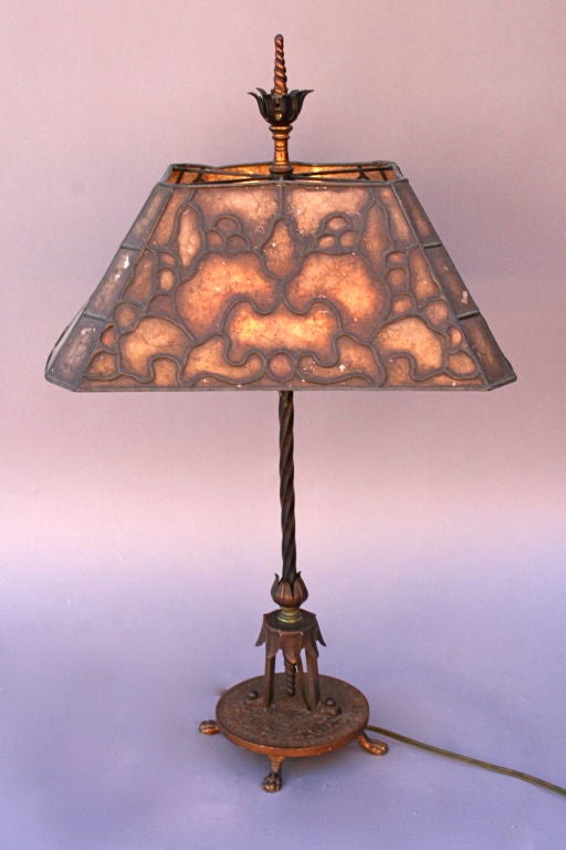 Finely Detailed Spanish Revival Table Lamp with Mica Shade 4