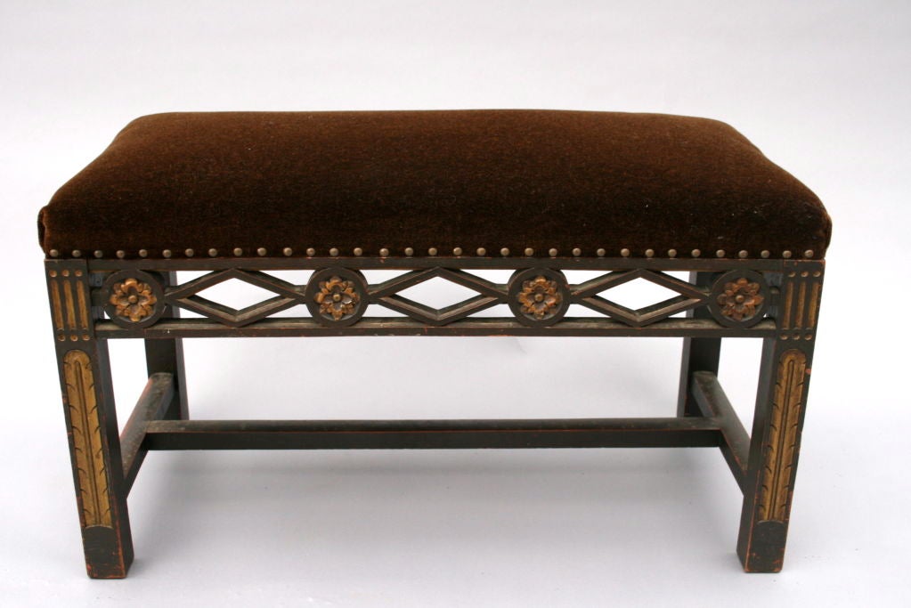 1920's Mohair Bench with Gilded Details