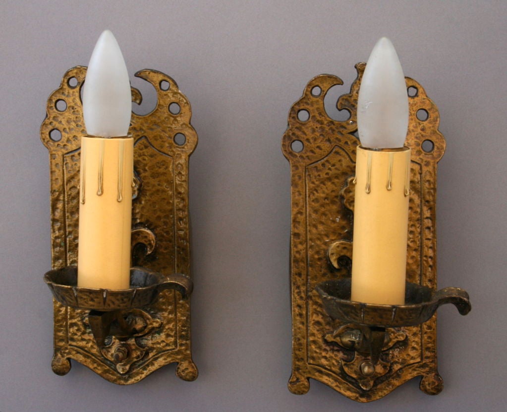 American 2663. Pair of 1920's Brass Sconces For Sale