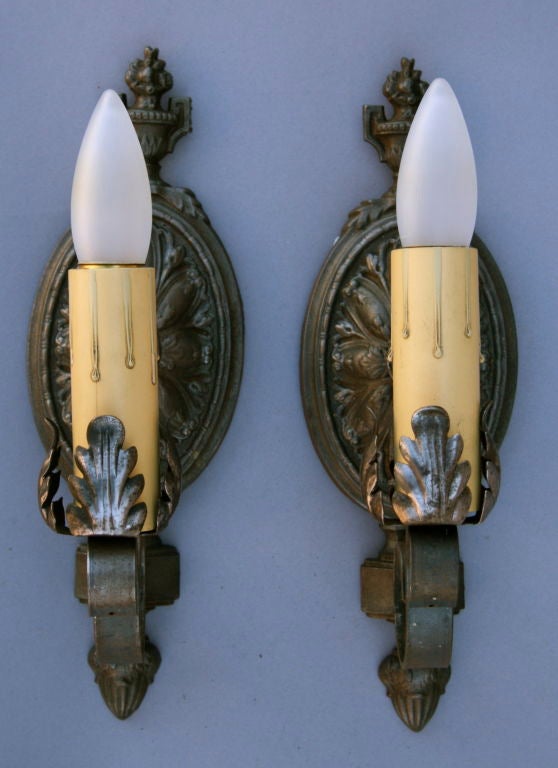 Pair Single-light Sconces with Oval Backplates