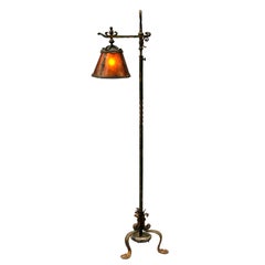 Adjustable 1920's Iron Bridge Lamp with Mica Shade