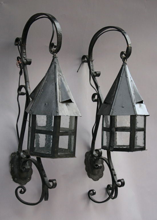 Pair of Tudor/Gothic Exterior Wall Mounted Lanterns