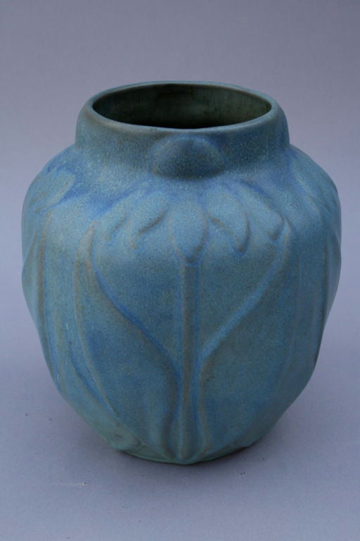 Beautiful Van Briggle Vase with desirable sunflower motif. Signed and dated. Original patina