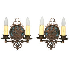 Pair of 1920's Spanish Revival Sconces with Galleons