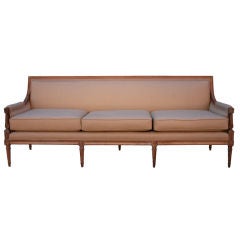 Antique Elegant French Sofa With Linen Upholstery