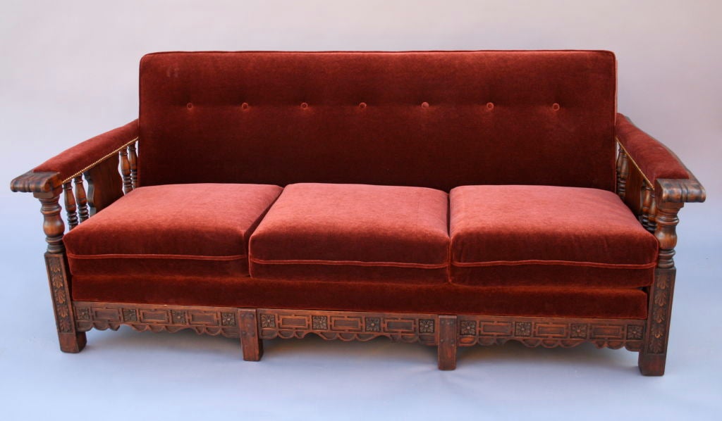 American Original 1920's Mahogany and Mohair Sofa