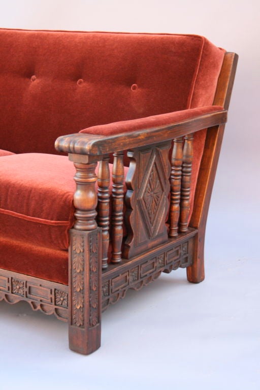 20th Century Original 1920's Mahogany and Mohair Sofa