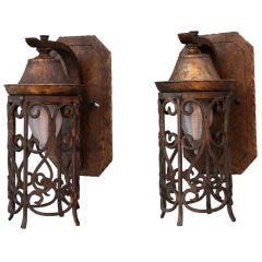 Pair of Filigree Spanish Revival Outdoor Sconces