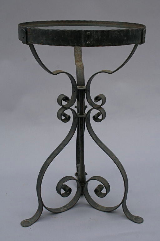 1920's Wrought Iron and Glass Side Table