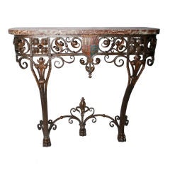 Ornate Iron & Marble Console c. 1920's