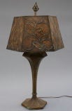 Dramatic 1920's Brass Table Lamp with Mica Shade